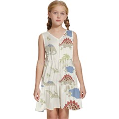 Dinosaur Art Pattern Kids  Sleeveless Tiered Mini Dress