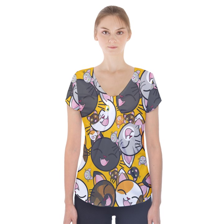 Cats Cute Kitty Kitties Kitten Short Sleeve Front Detail Top