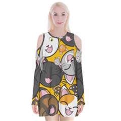 Cats Cute Kitty Kitties Kitten Velvet Long Sleeve Shoulder Cutout Dress by Ket1n9