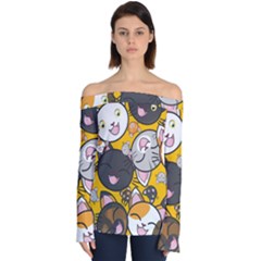 Cats Cute Kitty Kitties Kitten Off Shoulder Long Sleeve Top by Ket1n9