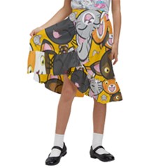 Cats Cute Kitty Kitties Kitten Kids  Ruffle Flared Wrap Midi Skirt by Ket1n9