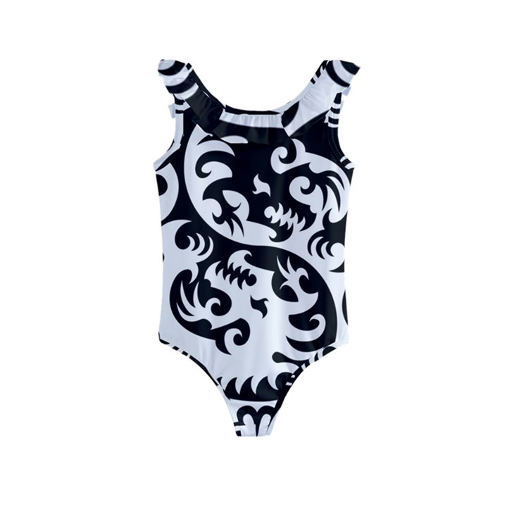 Ying Yang Tattoo Kids  Frill Swimsuit