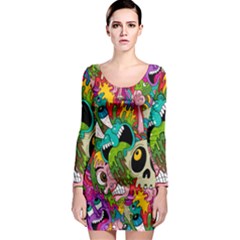 Crazy Illustrations & Funky Monster Pattern Long Sleeve Bodycon Dress by Ket1n9