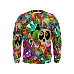 Crazy Illustrations & Funky Monster Pattern Kids  Sweatshirt by Ket1n9