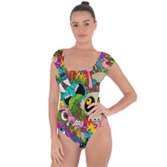 Crazy Illustrations & Funky Monster Pattern Short Sleeve Leotard  by Ket1n9