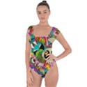 Crazy Illustrations & Funky Monster Pattern Short Sleeve Leotard  View1