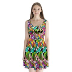 Crazy Illustrations & Funky Monster Pattern Split Back Mini Dress  by Ket1n9