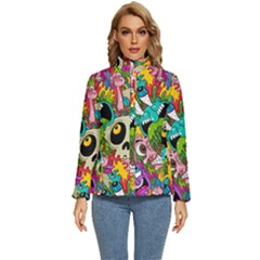 Crazy Illustrations & Funky Monster Pattern Women s Puffer Bubble Jacket Coat by Ket1n9