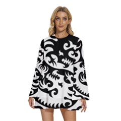 Ying Yang Tattoo Round Neck Long Sleeve Bohemian Style Chiffon Mini Dress by Ket1n9