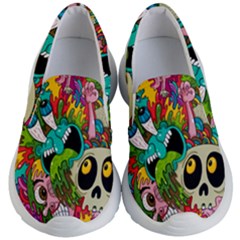 Crazy Illustrations & Funky Monster Pattern Kids Lightweight Slip Ons by Ket1n9