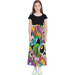 Crazy Illustrations & Funky Monster Pattern Kids  Flared Maxi Skirt by Ket1n9