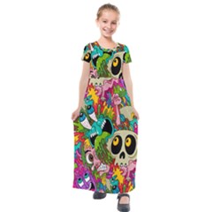 Crazy Illustrations & Funky Monster Pattern Kids  Short Sleeve Maxi Dress by Ket1n9