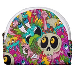 Crazy Illustrations & Funky Monster Pattern Horseshoe Style Canvas Pouch by Ket1n9