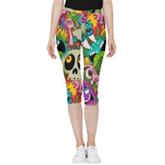 Crazy Illustrations & Funky Monster Pattern Inside Out Lightweight Velour Capri Leggings  by Ket1n9