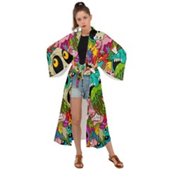 Crazy Illustrations & Funky Monster Pattern Maxi Kimono by Ket1n9