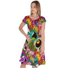 Crazy Illustrations & Funky Monster Pattern Classic Short Sleeve Dress by Ket1n9