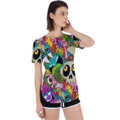 Crazy Illustrations & Funky Monster Pattern Perpetual Short Sleeve T-shirt by Ket1n9