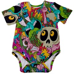 Crazy Illustrations & Funky Monster Pattern Baby Short Sleeve Bodysuit by Ket1n9