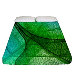 Sunlight Filtering Through Transparent Leaves Green Blue Fitted Sheet (queen Size) by Ket1n9