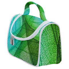 Sunlight Filtering Through Transparent Leaves Green Blue Satchel Handbag by Ket1n9