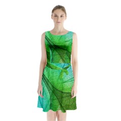 Sunlight Filtering Through Transparent Leaves Green Blue Sleeveless Waist Tie Chiffon Dress by Ket1n9