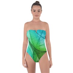 Sunlight Filtering Through Transparent Leaves Green Blue Tie Back One Piece Swimsuit by Ket1n9