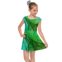 Sunlight Filtering Through Transparent Leaves Green Blue Kids  Cap Sleeve Dress by Ket1n9