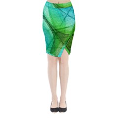 Sunlight Filtering Through Transparent Leaves Green Blue Midi Wrap Pencil Skirt by Ket1n9