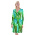 Sunlight Filtering Through Transparent Leaves Green Blue Long Sleeve Velvet Front Wrap Dress View1