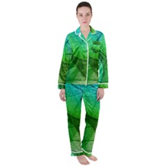 Sunlight Filtering Through Transparent Leaves Green Blue Women s Long Sleeve Satin Pajamas Set	 by Ket1n9