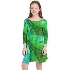 Sunlight Filtering Through Transparent Leaves Green Blue Kids  Quarter Sleeve Skater Dress by Ket1n9