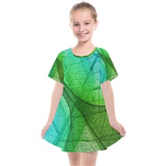 Sunlight Filtering Through Transparent Leaves Green Blue Kids  Smock Dress by Ket1n9