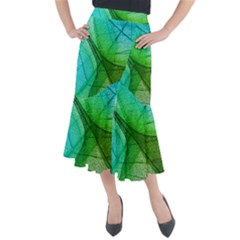 Sunlight Filtering Through Transparent Leaves Green Blue Midi Mermaid Skirt by Ket1n9