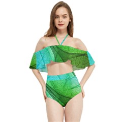 Sunlight Filtering Through Transparent Leaves Green Blue Halter Flowy Bikini Set  by Ket1n9