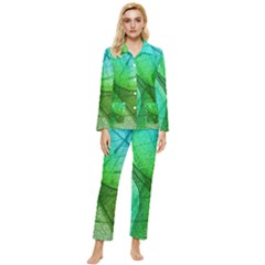 Sunlight Filtering Through Transparent Leaves Green Blue Womens  Long Sleeve Velvet Pocket Pajamas Set by Ket1n9