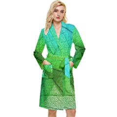 Sunlight Filtering Through Transparent Leaves Green Blue Long Sleeve Velvet Robe by Ket1n9