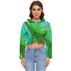 Sunlight Filtering Through Transparent Leaves Green Blue Women s Lightweight Cropped Hoodie by Ket1n9