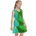 Sunlight Filtering Through Transparent Leaves Green Blue Kids  Sleeveless Tiered Mini Dress View3