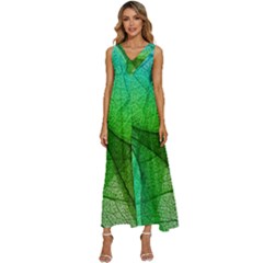 Sunlight Filtering Through Transparent Leaves Green Blue V-neck Sleeveless Loose Fit Overalls by Ket1n9