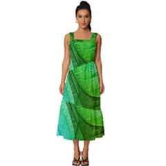 Sunlight Filtering Through Transparent Leaves Green Blue Square Neckline Tiered Midi Dress by Ket1n9