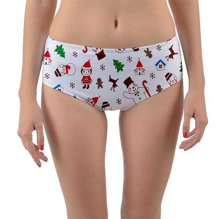 Christmas Reversible Mid-Waist Bikini Bottoms