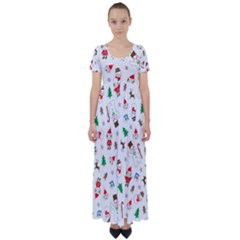 Christmas High Waist Short Sleeve Maxi Dress