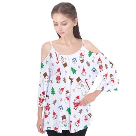 Christmas Flutter Sleeve T-shirt  by saad11