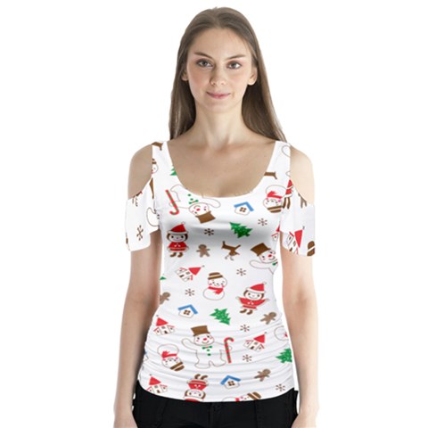 Christmas Butterfly Sleeve Cutout T-shirt  by saad11