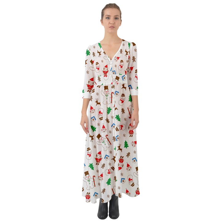 Christmas Button Up Boho Maxi Dress