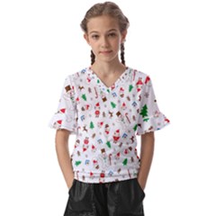 Christmas Kids  V-neck Horn Sleeve Blouse