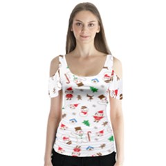 Christmas Butterfly Sleeve Cutout T-shirt 