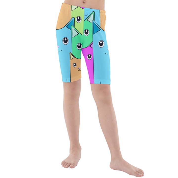 Cat Animals Cartoon Pattern Kids  Mid Length Swim Shorts