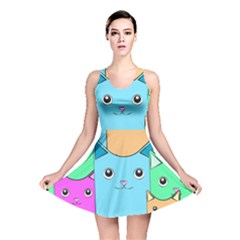 Cat Animals Cartoon Pattern Reversible Skater Dress