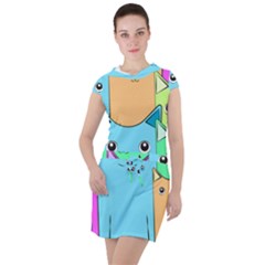 Cat Animals Cartoon Pattern Drawstring Hooded Dress